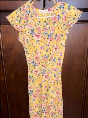 Monteau Yellow Floral V-Neck Maxi Dress with Flutter Sleeves